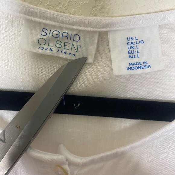 Sigrid Olsen Linen Tunic Top Womens L White Button-Down‎ Tiered Roll Tab Sleeves - Picture 2 of 8